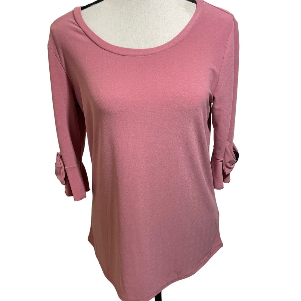 Liz MCCoy womens blouse round neckline 3/4 sleeve bow at end size Small …